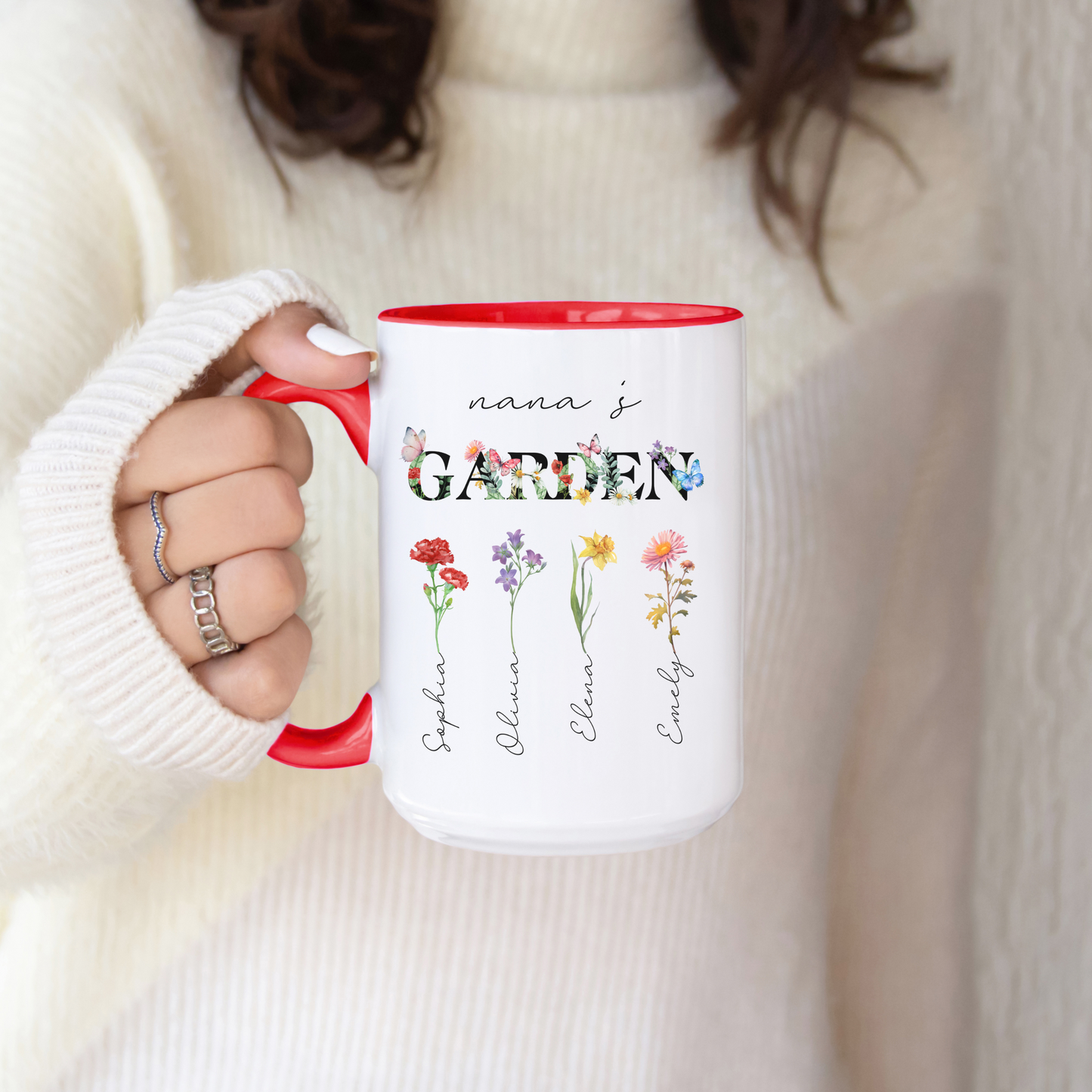 Custom Birth Flower Mug for Grandma, Personalized Nana, Mama, Abuela Gift, Grandmas Garden Coffee Cup, Mimis Garden Custom Floral Mug