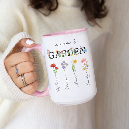 Custom Birth Flower Mug for Grandma, Personalized Nana, Mama, Abuela Gift, Grandmas Garden Coffee Cup, Mimis Garden Custom Floral Mug