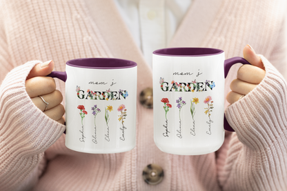 Custom Birth Flower Mug for Grandma, Personalized Nana, Mama, Abuela Gift, Grandmas Garden Coffee Cup, Mimis Garden Custom Floral Mug