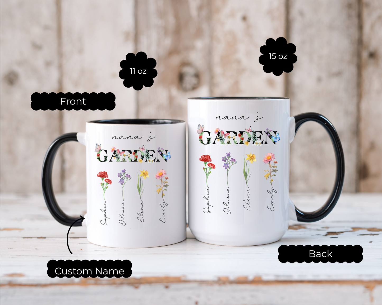 Custom Birth Flower Mug for Grandma, Personalized Nana, Mama, Abuela Gift, Grandmas Garden Coffee Cup, Mimis Garden Custom Floral Mug