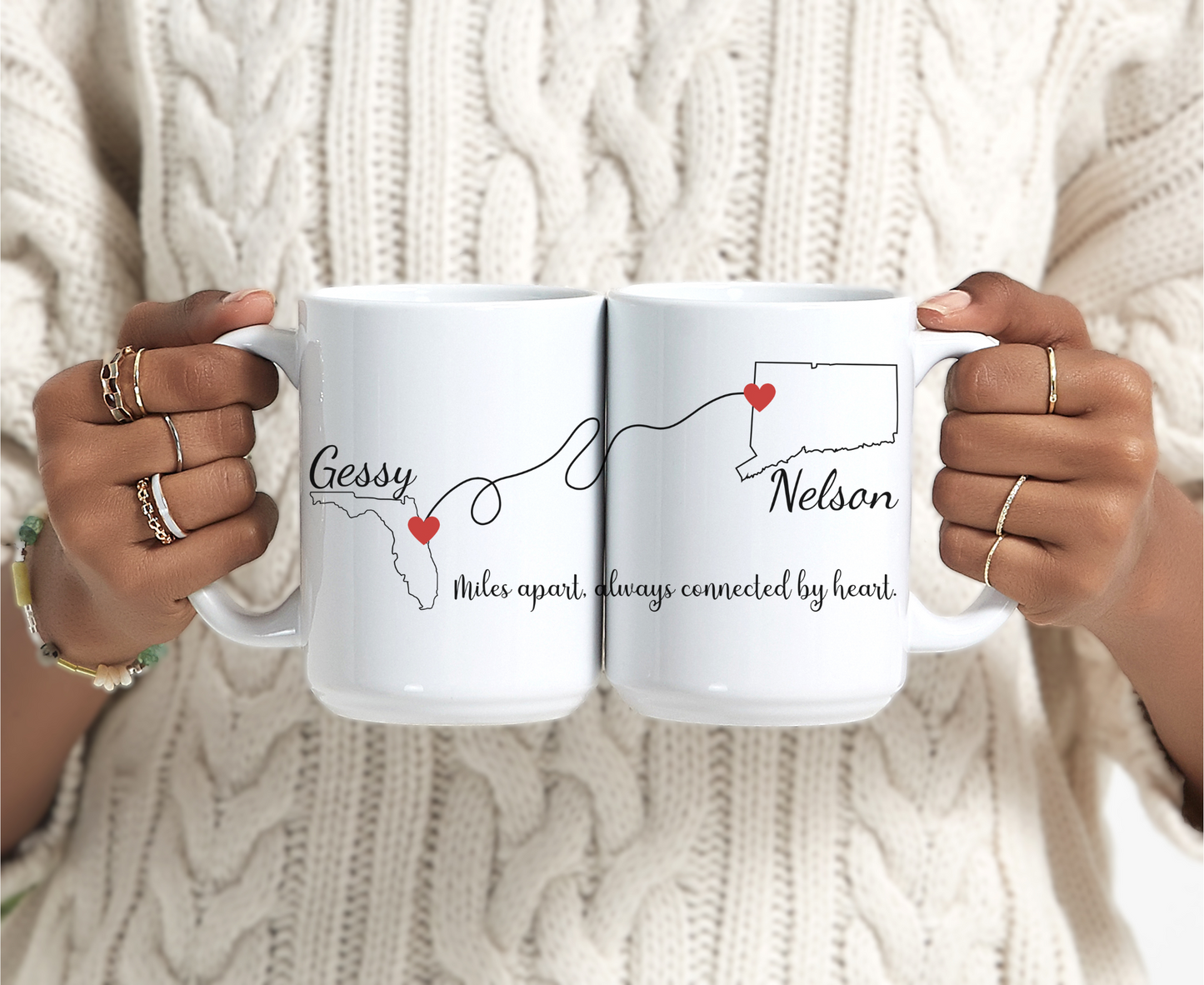 Long Distance Love Mug, State to State Custom Coffee Cup with Names,  Personalized Long Distance Gift, Going Away Gift Girlfriend/Boyfriend