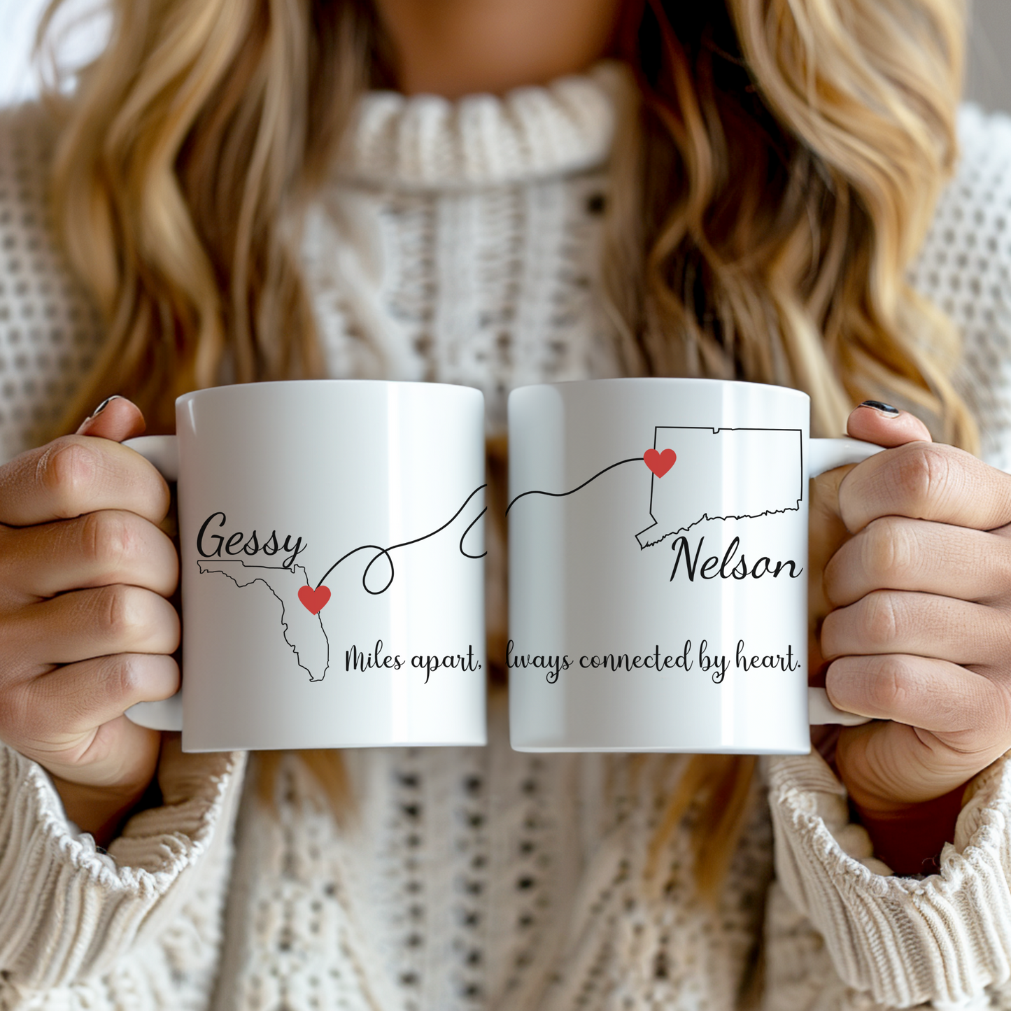 Long Distance Love Mug, State to State Custom Coffee Cup with Names,  Personalized Long Distance Gift, Going Away Gift Girlfriend/Boyfriend