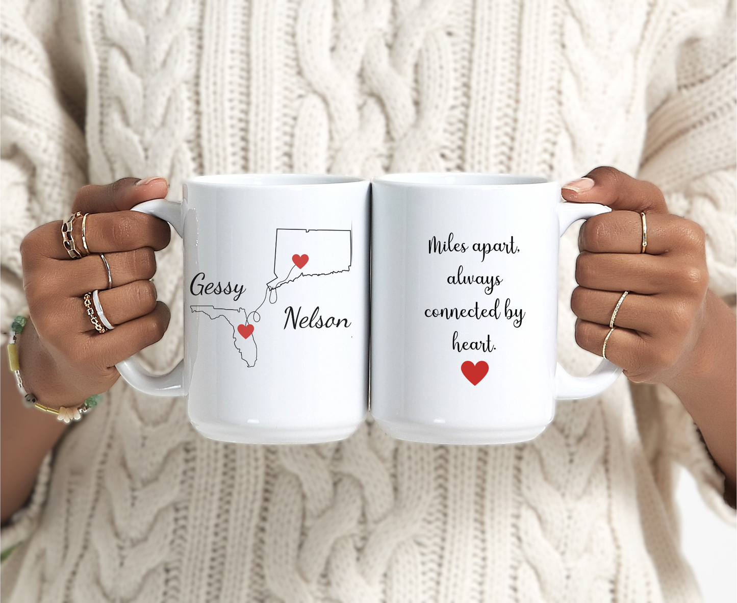 Long Distance Love Mug, State to State Custom Coffee Cup with Names, Personalized Long Distance Gift, Going Away Gift Girlfriend/Boyfriend