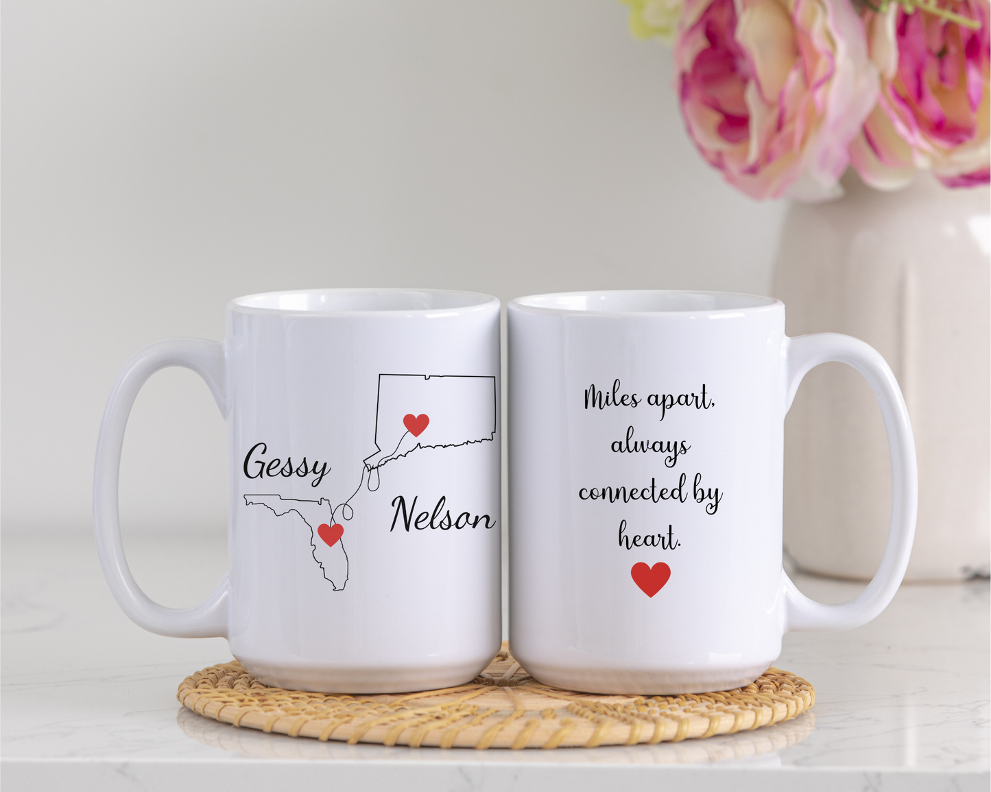 Long Distance Love Mug, State to State Custom Coffee Cup with Names, Personalized Long Distance Gift, Going Away Gift Girlfriend/Boyfriend