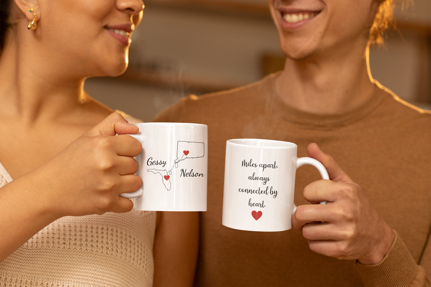 Long Distance Love Mug, State to State Custom Coffee Cup with Names, Personalized Long Distance Gift, Going Away Gift Girlfriend/Boyfriend