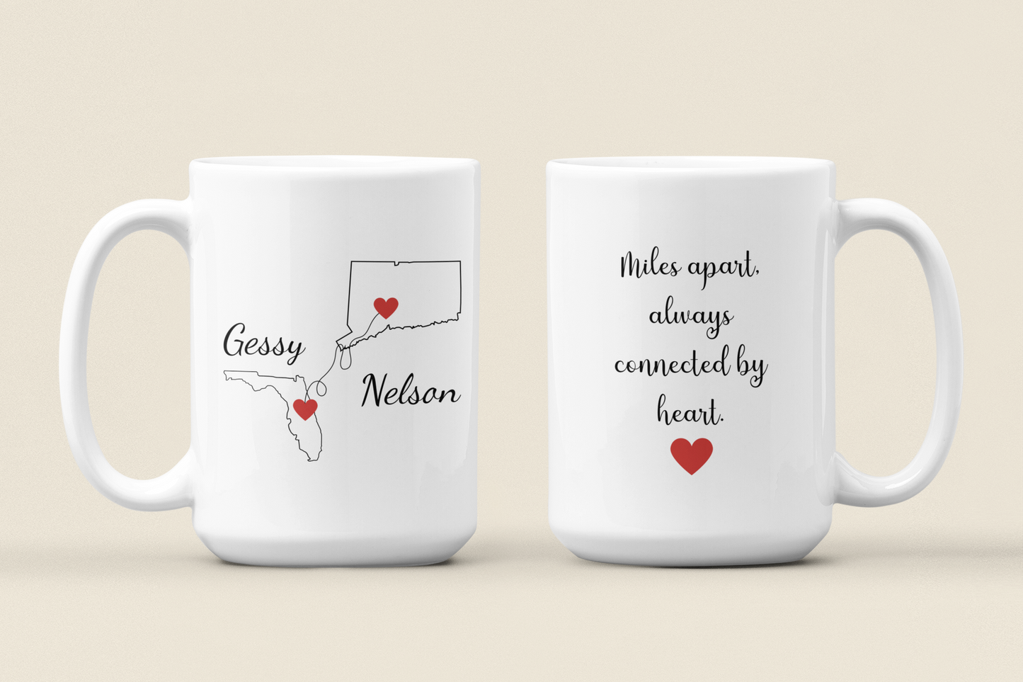 Long Distance Love Mug, State to State Custom Coffee Cup with Names, Personalized Long Distance Gift, Going Away Gift Girlfriend/Boyfriend