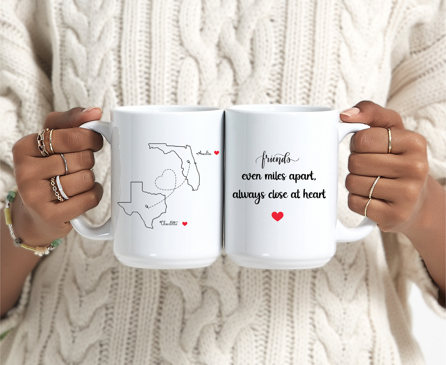 Long Distance Love Mug for Friends or Family Custom State to State Mug with Names Best Friend Distance Gift or Going Away Present for Her