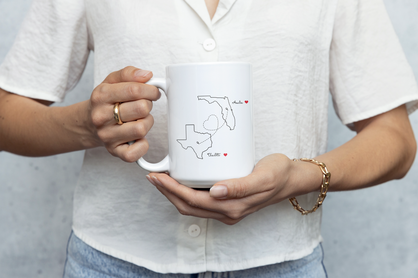 Long Distance Love Mug for Friends or Family Custom State to State Mug with Names Best Friend Distance Gift or Going Away Present for Her