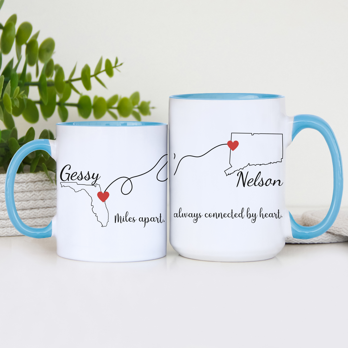 Long Distance Love Mug for Girlfriend or Boyfriend Custom State to State Mug with Names Best Friend Distance Gift or Going Away Gift for Her