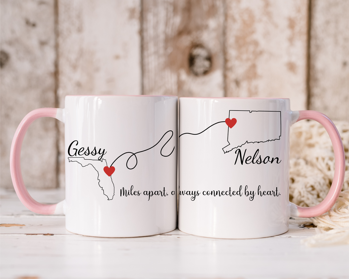 Long Distance Love Mug for Girlfriend or Boyfriend Custom State to State Mug with Names Best Friend Distance Gift or Going Away Gift for Her