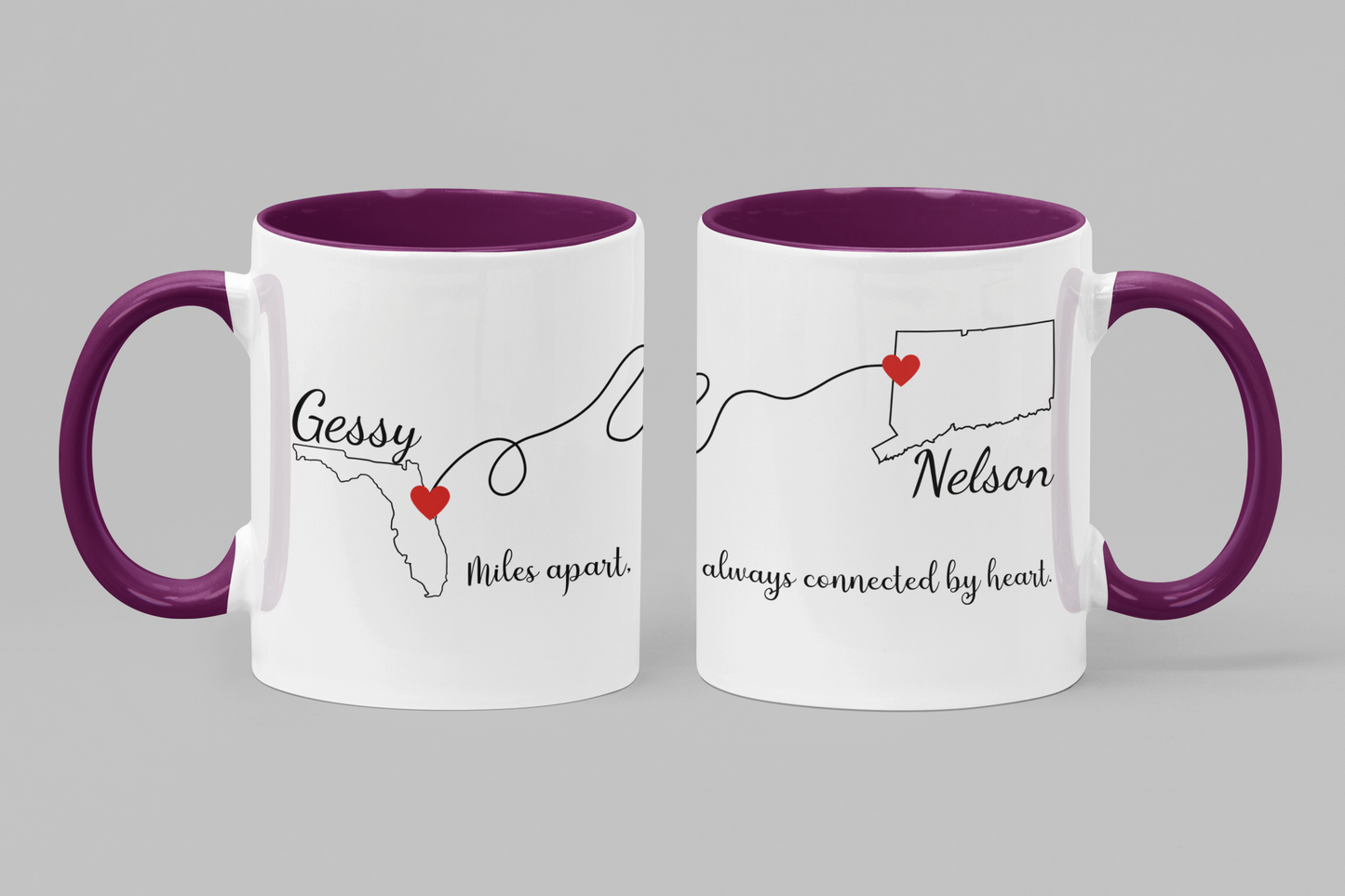 Long Distance Love Mug for Girlfriend or Boyfriend Custom State to State Mug with Names Best Friend Distance Gift or Going Away Gift for Her