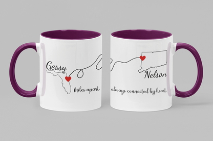 Long Distance Love Mug for Girlfriend or Boyfriend Custom State to State Mug with Names Best Friend Distance Gift or Going Away Gift for Her