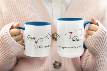 Long Distance Love Mug for Girlfriend or Boyfriend Custom State to State Mug with Names Best Friend Distance Gift or Going Away Gift for Her