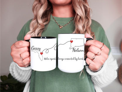 Long Distance Love Mug for Girlfriend or Boyfriend Custom State to State Mug with Names Best Friend Distance Gift or Going Away Gift for Her