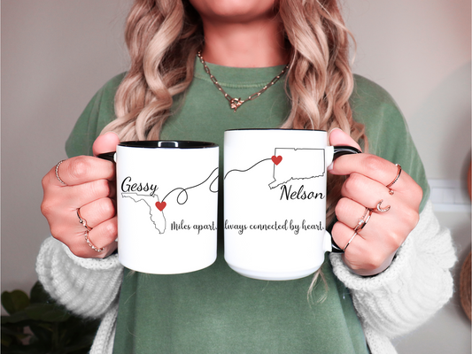Long Distance Love Mug for Girlfriend or Boyfriend Custom State to State Mug with Names Best Friend Distance Gift or Going Away Gift for Her