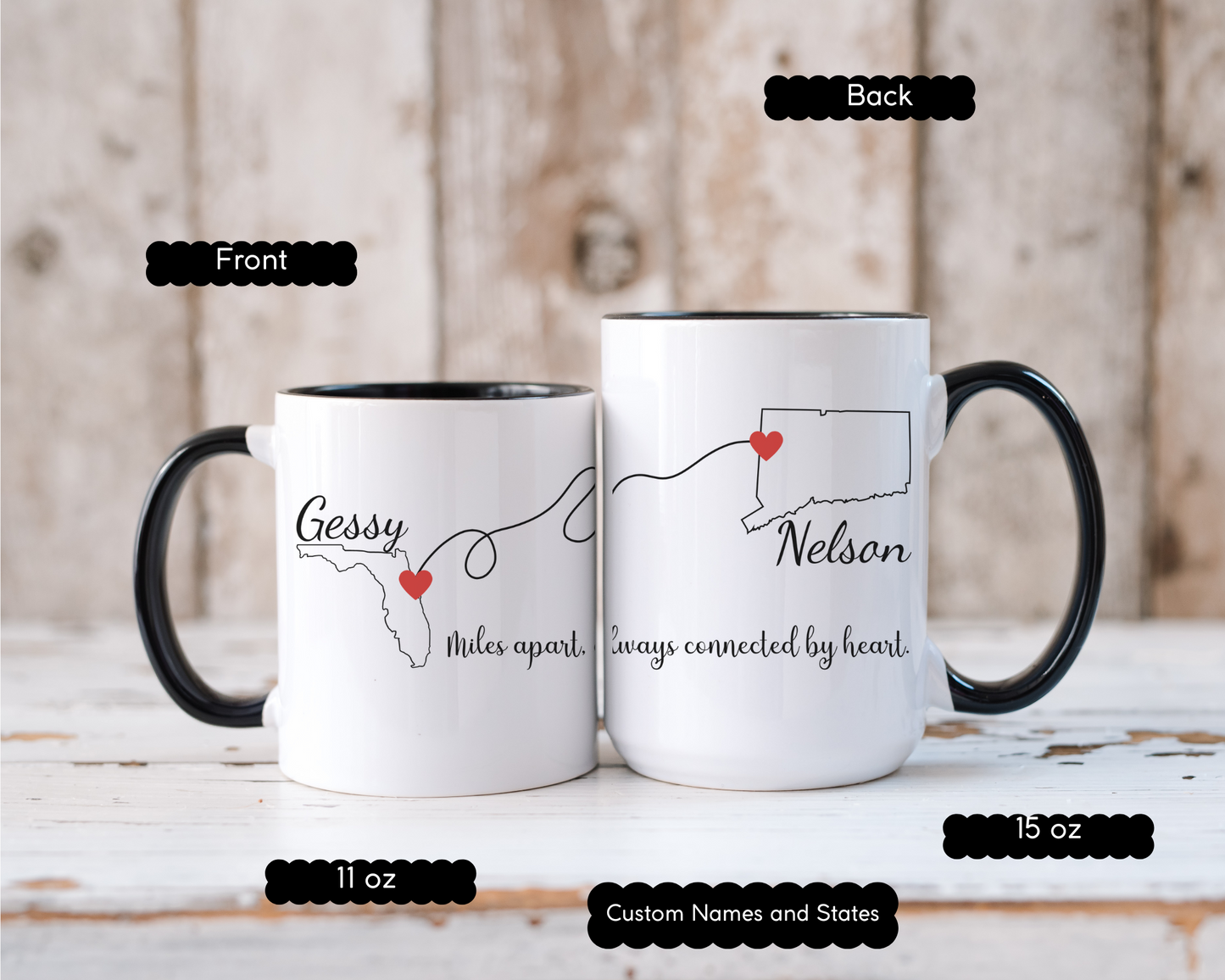 Long Distance Love Mug for Girlfriend or Boyfriend Custom State to State Mug with Names Best Friend Distance Gift or Going Away Gift for Her