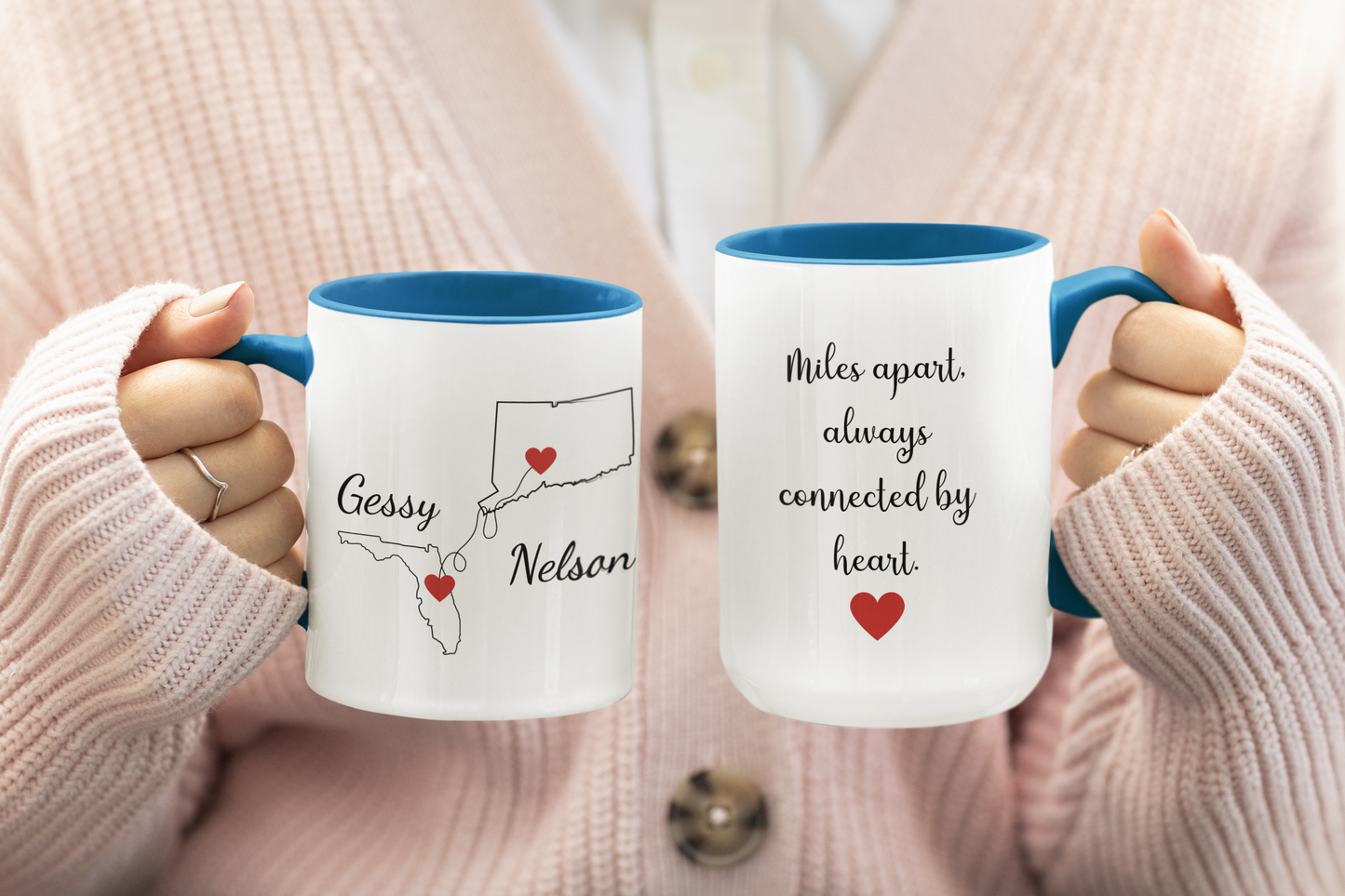 Going Away Gift Girlfriend/Boyfriend, Long Distance Love Mug, State to State Custom Coffee Cup with Names, Personalized Long Distance Gift