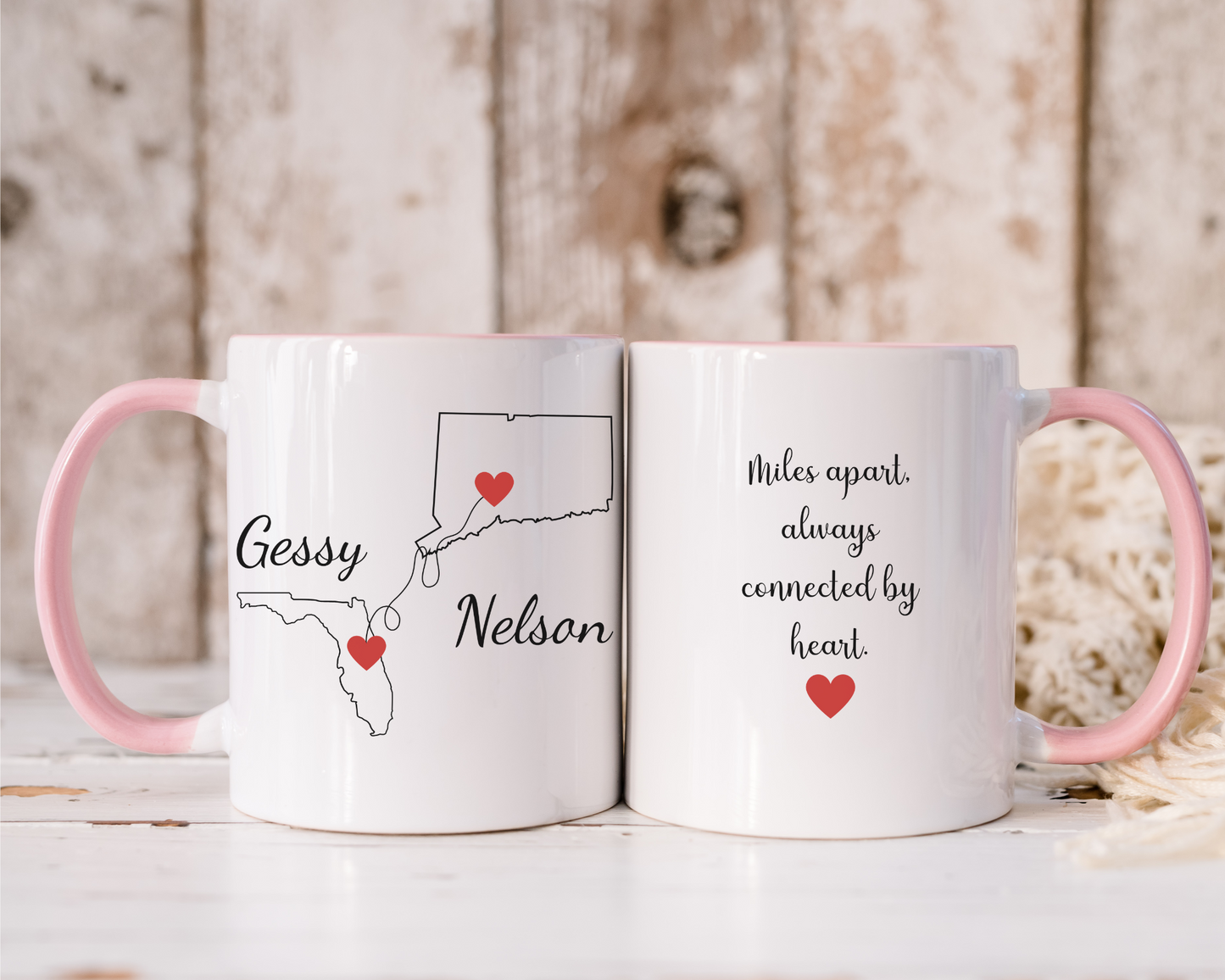 Going Away Gift Girlfriend/Boyfriend, Long Distance Love Mug, State to State Custom Coffee Cup with Names, Personalized Long Distance Gift