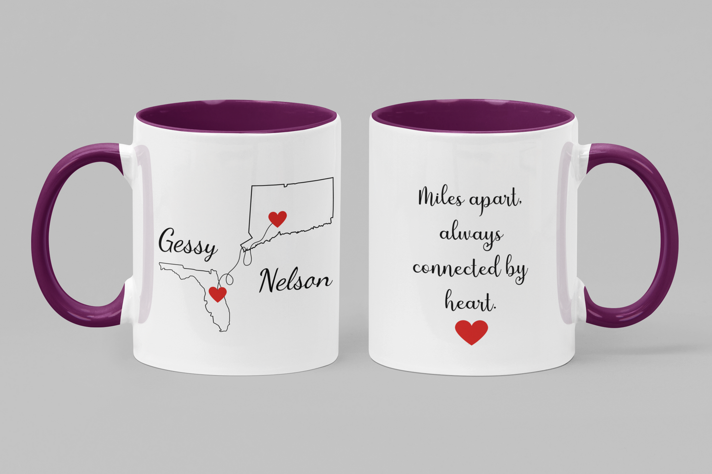 Going Away Gift Girlfriend/Boyfriend, Long Distance Love Mug, State to State Custom Coffee Cup with Names, Personalized Long Distance Gift
