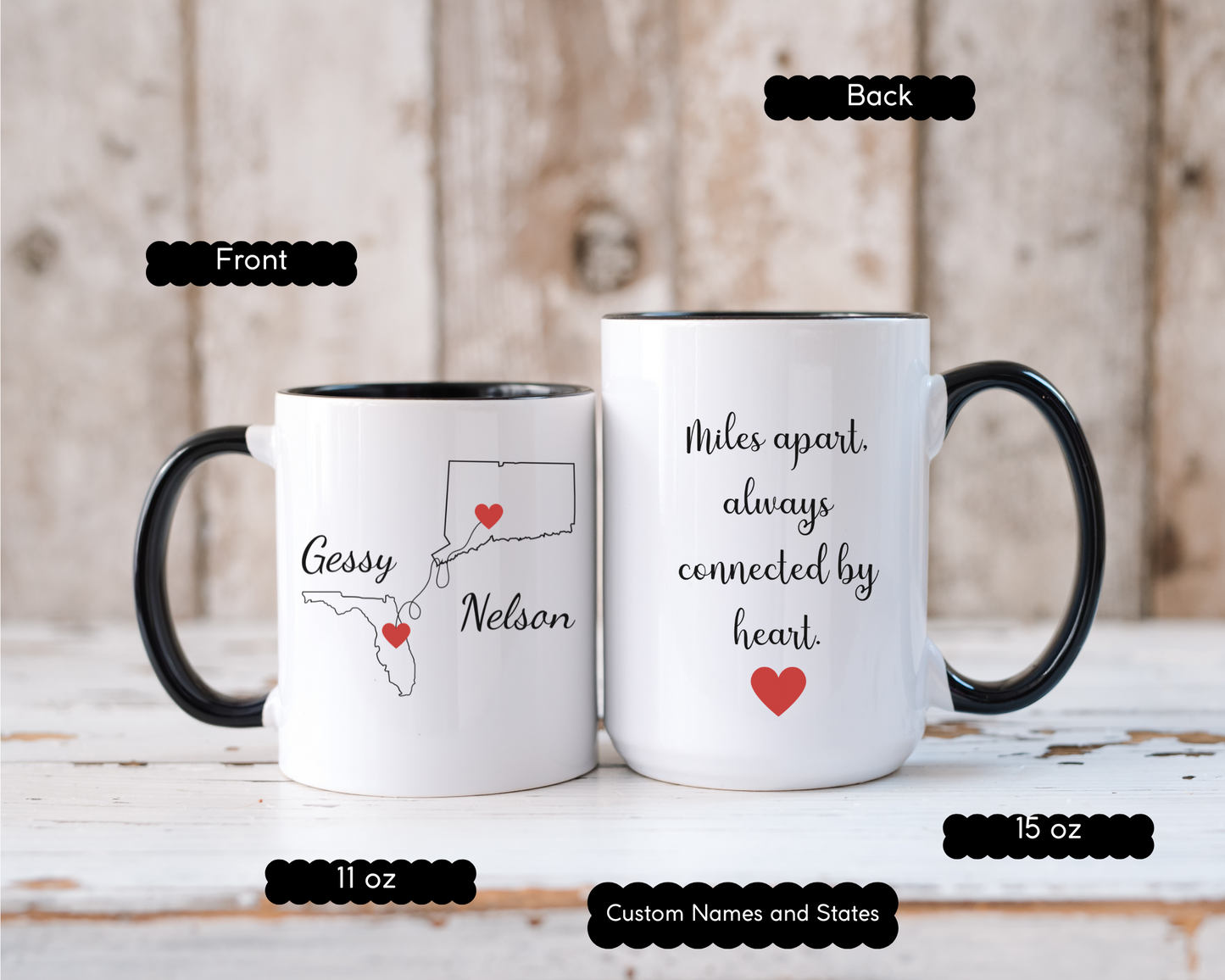 Going Away Gift Girlfriend/Boyfriend, Long Distance Love Mug, State to State Custom Coffee Cup with Names, Personalized Long Distance Gift