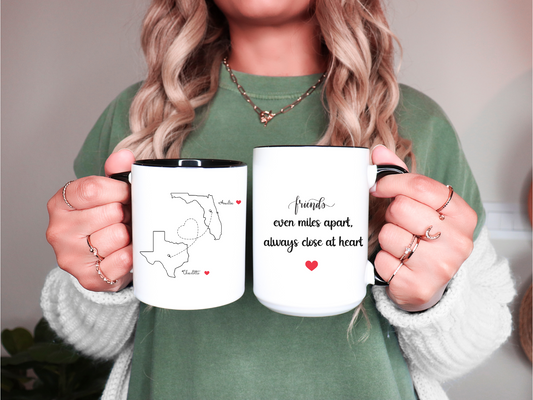 Custom State to State Mug with Names Long Distance Custom Mug for Friends or Family Best Friend Distance Gift or Going Away Present for Her