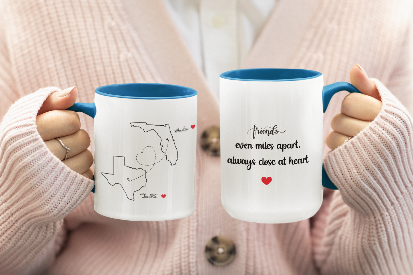 Custom State to State Mug with Names Long Distance Custom Mug for Friends or Family Best Friend Distance Gift or Going Away Present for Her
