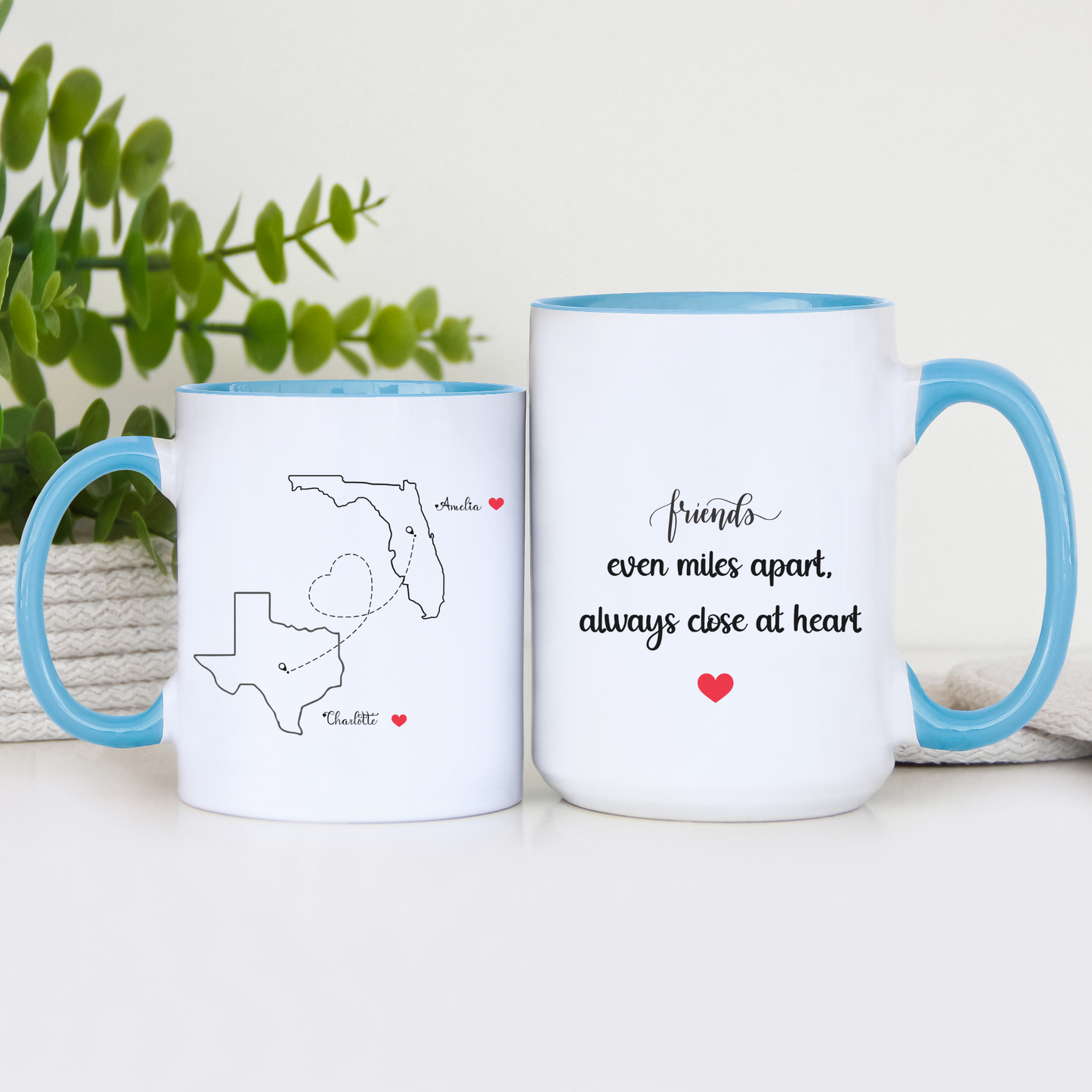 Custom State to State Mug with Names Long Distance Custom Mug for Friends or Family Best Friend Distance Gift or Going Away Present for Her