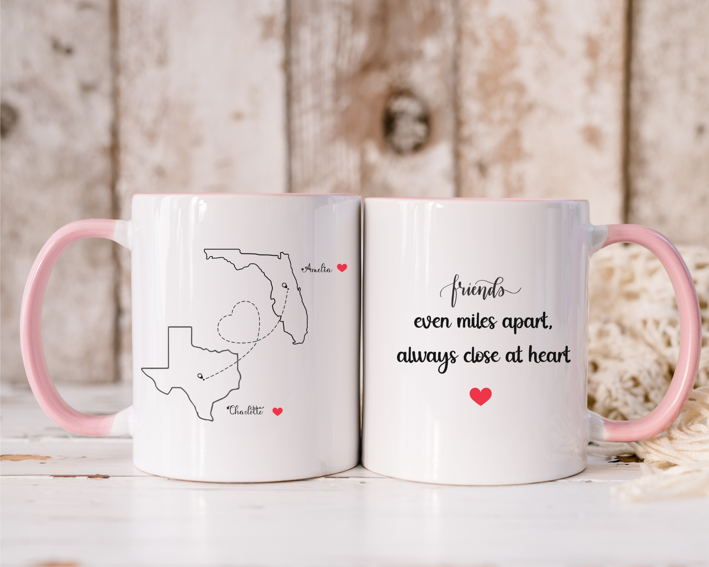 Custom State to State Mug with Names Long Distance Custom Mug for Friends or Family Best Friend Distance Gift or Going Away Present for Her