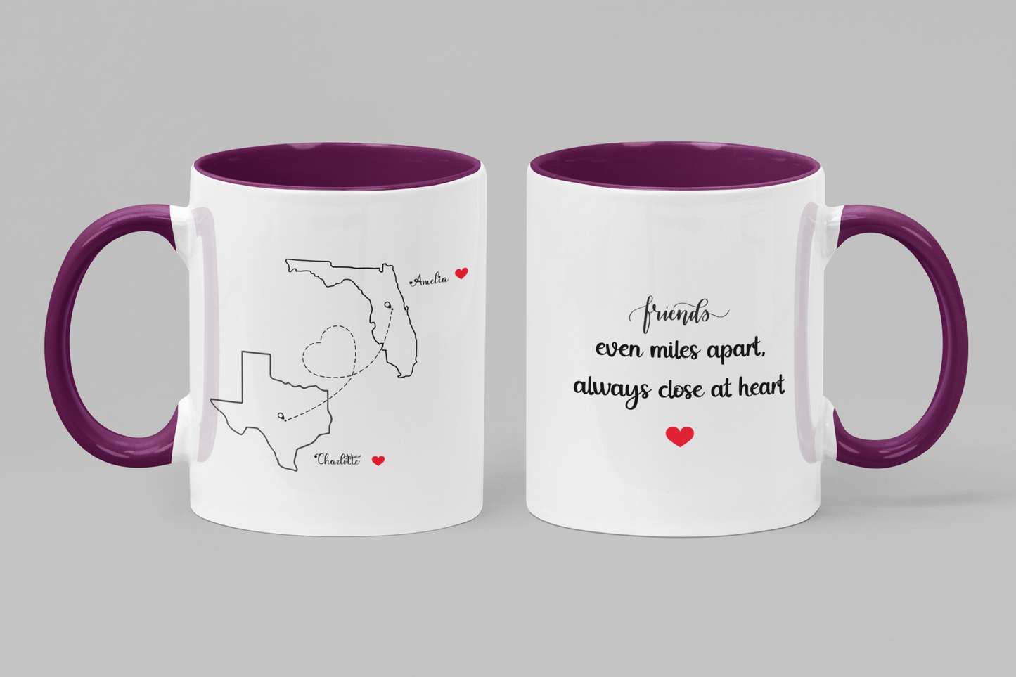Custom State to State Mug with Names Long Distance Custom Mug for Friends or Family Best Friend Distance Gift or Going Away Present for Her