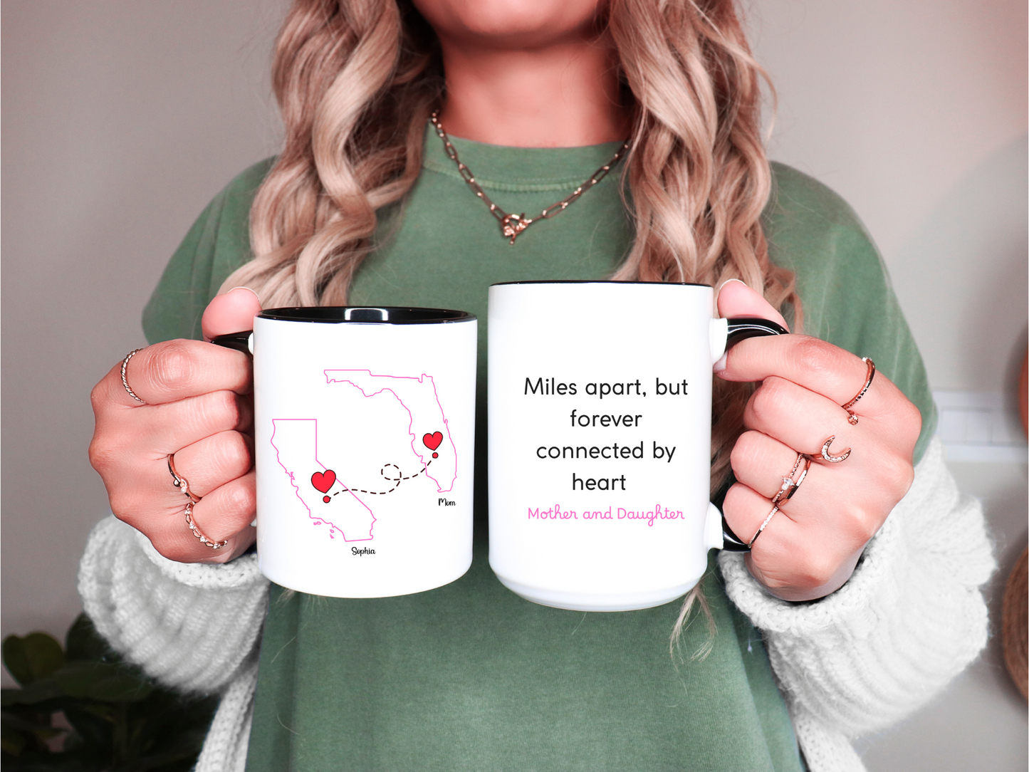 Long Distance Love Mug for Mom or Daughter Custom State to State Mug with Names Best Friend Distance Gift or Going Away Present for Mom