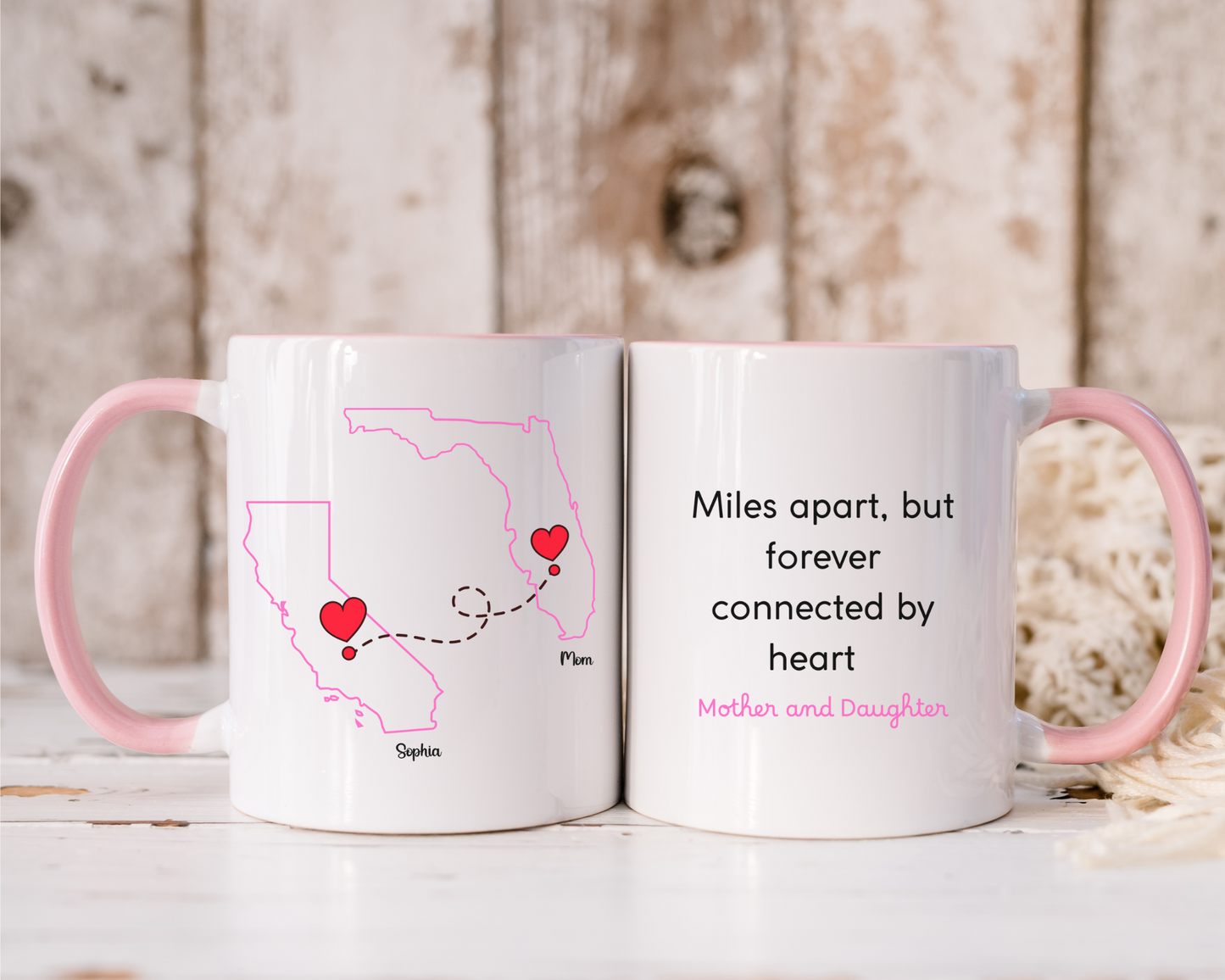 Long Distance Love Mug for Mom or Daughter Custom State to State Mug with Names Best Friend Distance Gift or Going Away Present for Mom