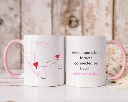 Long Distance Love Mug for Mom or Daughter Custom State to State Mug with Names Best Friend Distance Gift or Going Away Present for Mom