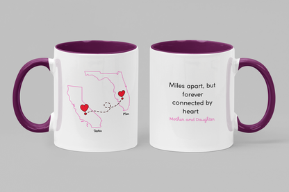 Long Distance Love Mug for Mom or Daughter Custom State to State Mug with Names Best Friend Distance Gift or Going Away Present for Mom
