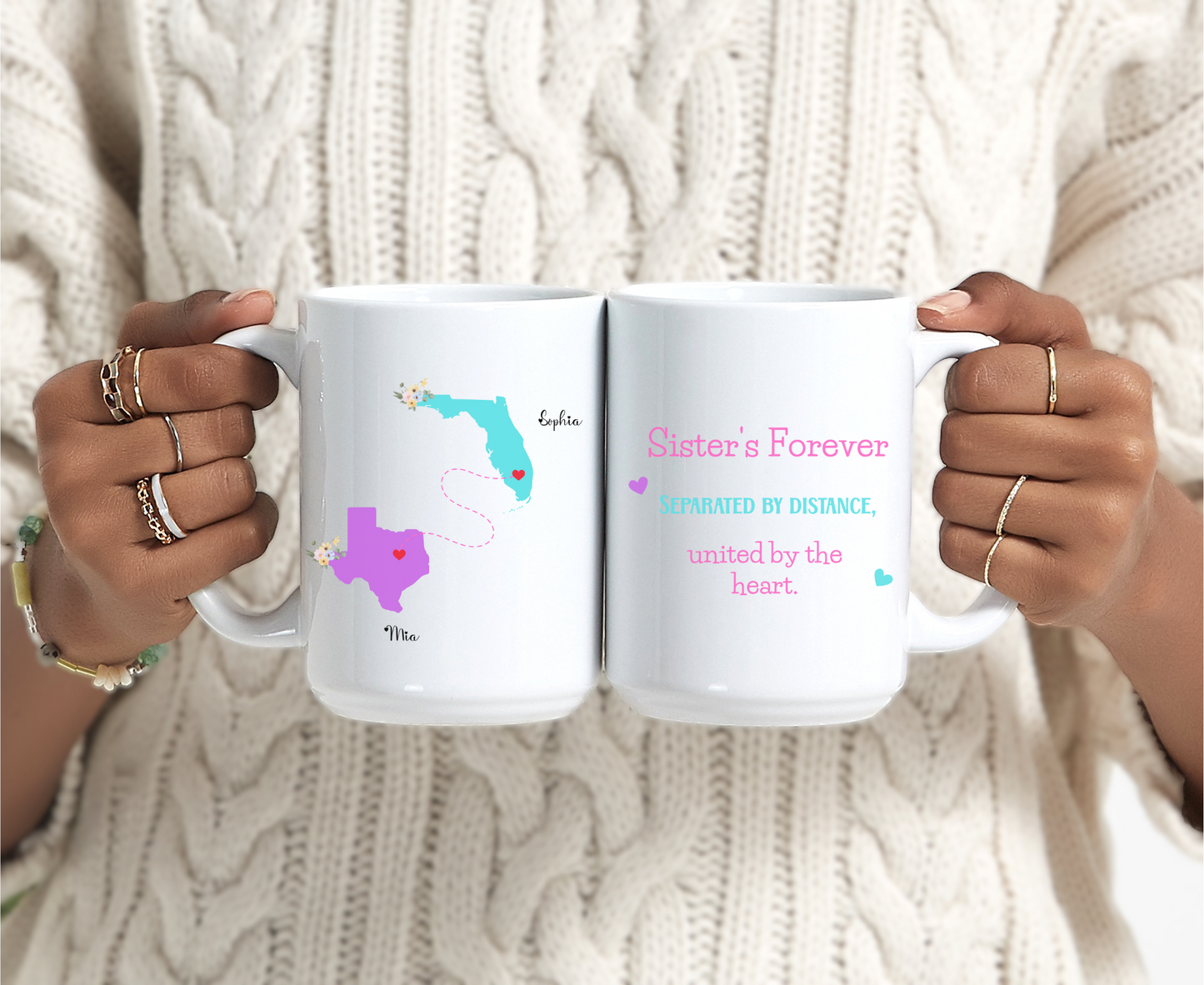 Custom Sister State to State Mug Long Distance Sister Gift with Names Personalized Coffee Cup for BFF Going Away or Birthday Present for Her
