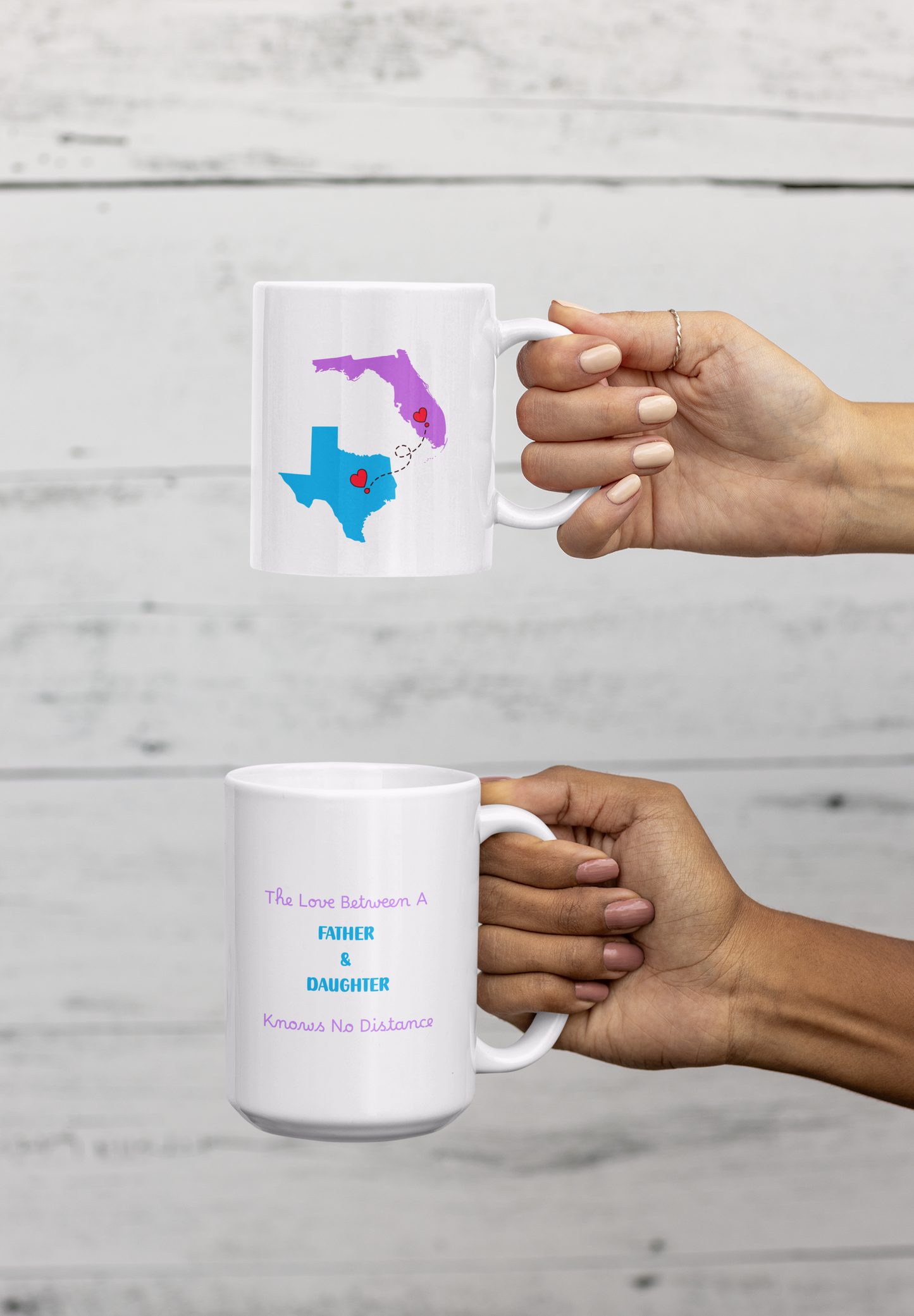 Mug for Daughter and Father Long Distance Personalized State to State Coffee Cup Custom Names Long Distance Love Gift or Going Away Gift Her