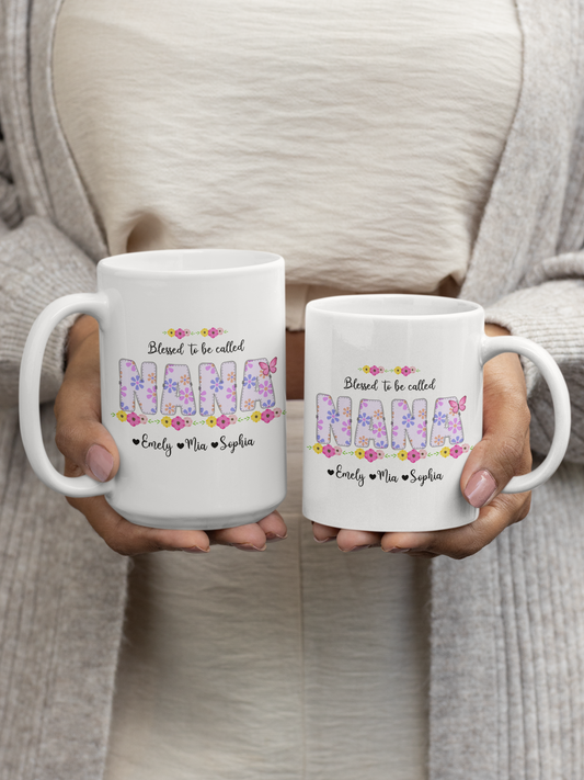 Personalized Nana Mug with Grandkids Names Custom Grandma Coffee Mug Gift for Nana or Grandma Birthday Christmas or Mother's Day Idea Nana