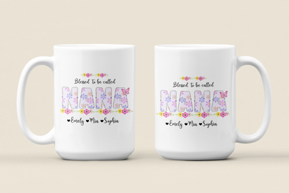 Personalized Nana Mug with Grandkids Names Custom Grandma Coffee Mug Gift for Nana or Grandma Birthday Christmas or Mother's Day Idea Nana