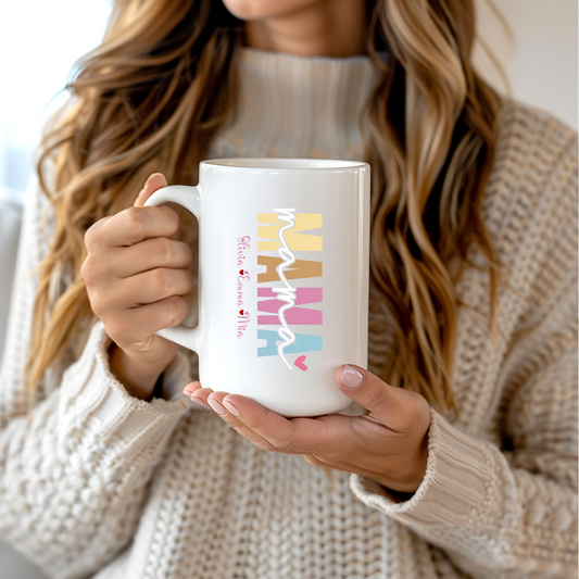 Personalized Mama Mug with Kids Names Custom Coffee Mug Gift for Mom or Mama Birthday Mothers Day or Christmas Sentimental Mom Gift Best Mom