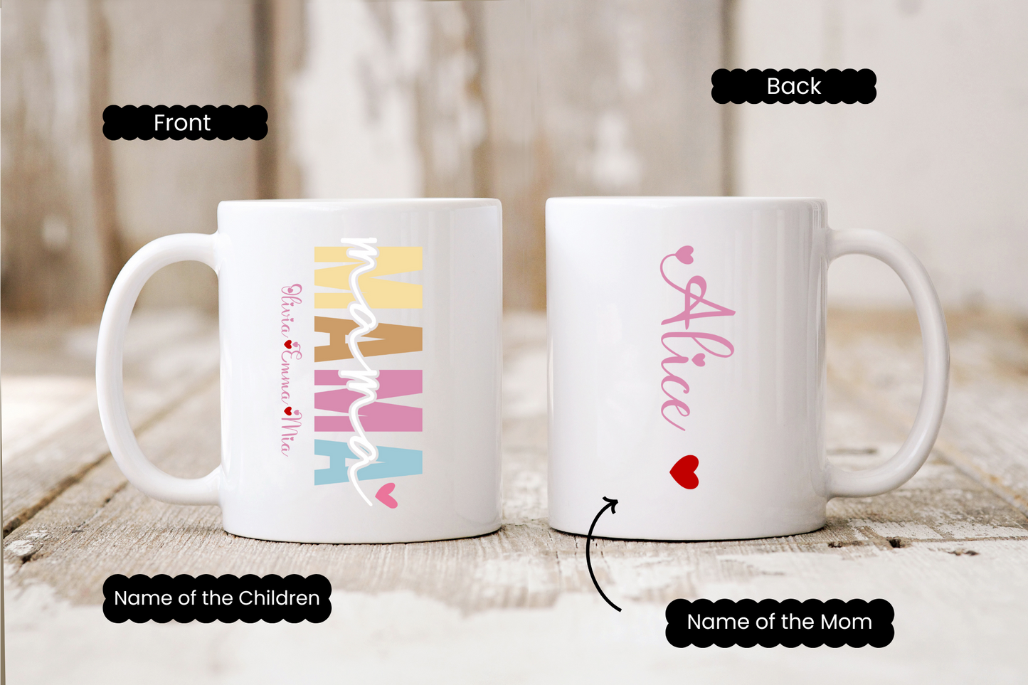 Personalized Mama Mug with Kids Names Custom Coffee Mug Gift for Mom or Mama Birthday Mothers Day or Christmas Sentimental Mom Gift Best Mom