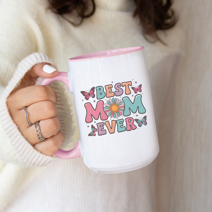Best Mom Ever Custom Coffee Mug with Butterflies and Names Personalized Gift for Mom Birthday Mothers Day from Daughter Son Husband or Wife