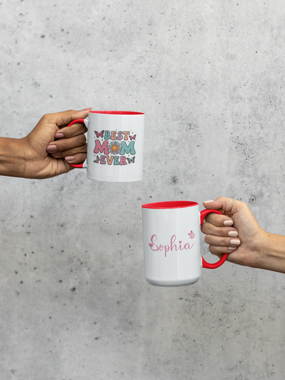 Best Mom Ever Custom Coffee Mug with Butterflies and Names Personalized Gift for Mom Birthday Mothers Day from Daughter Son Husband or Wife