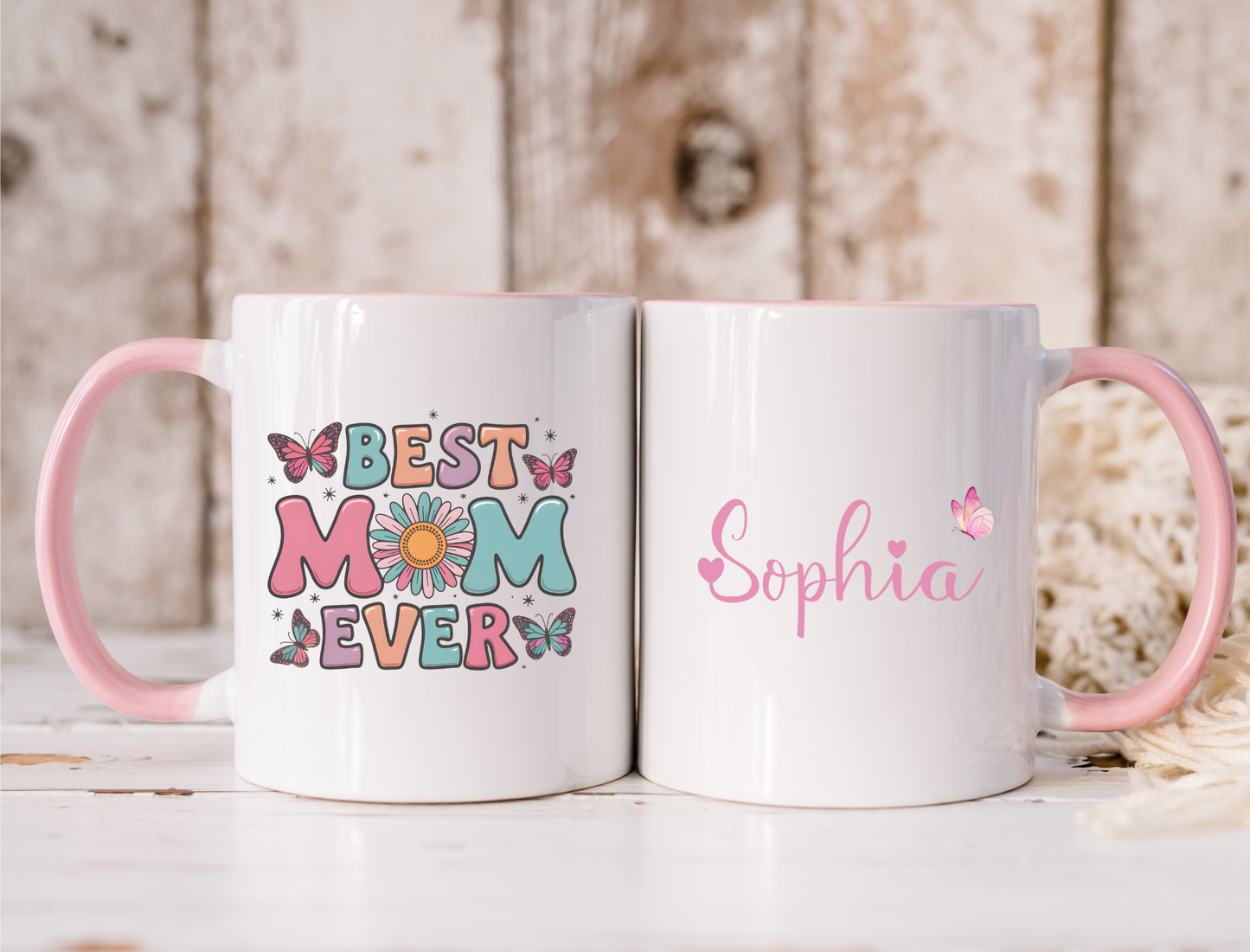 Best Mom Ever Custom Coffee Mug with Butterflies and Names Personalized Gift for Mom Birthday Mothers Day from Daughter Son Husband or Wife