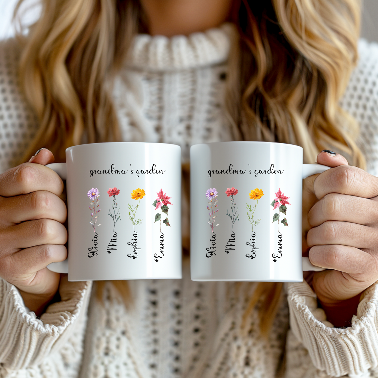 Custom Birth Flower Mug for Grandma, Personalized Nana, Mama, Abuela Gift, Grandmas Garden Coffee Cup, Mimis Garden Custom Floral Mug