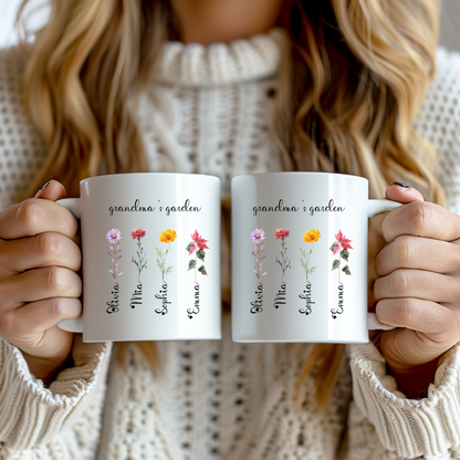 Custom Birth Flower Mug for Grandma, Personalized Nana, Mama, Abuela Gift, Grandmas Garden Coffee Cup, Mimis Garden Custom Floral Mug