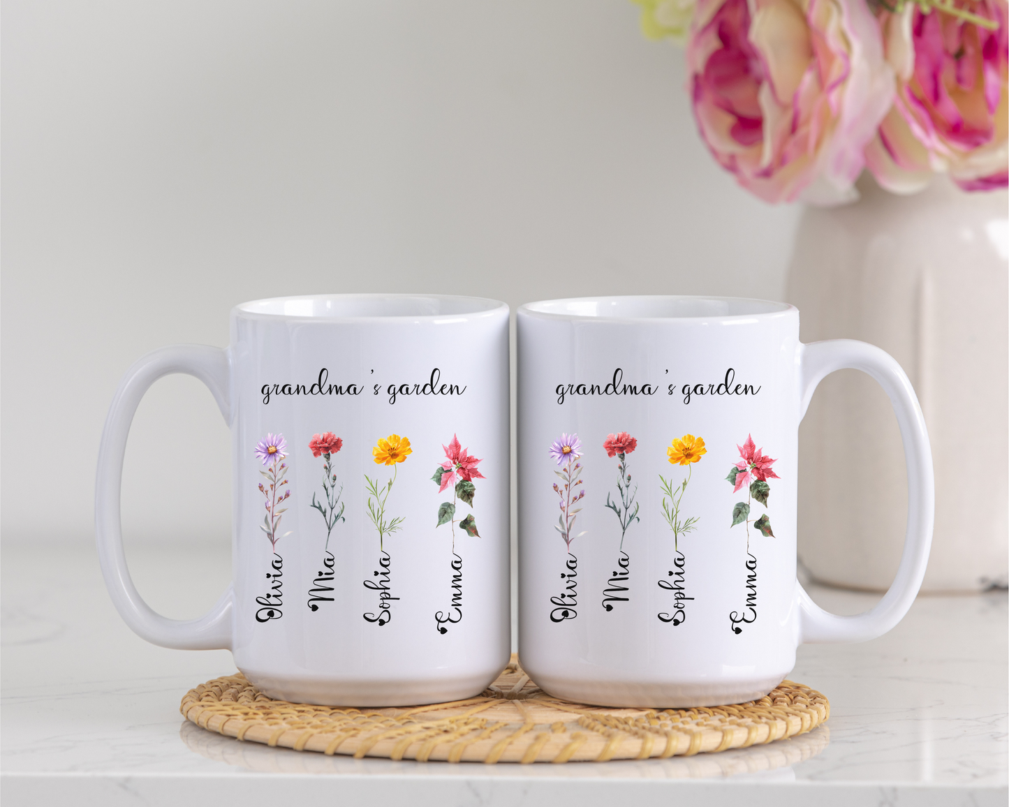 Custom Birth Flower Mug for Grandma, Personalized Nana, Mama, Abuela Gift, Grandmas Garden Coffee Cup, Mimis Garden Custom Floral Mug