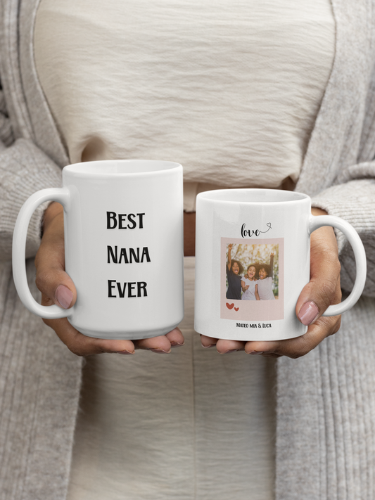Custom Nana Coffee Mug with Floral Design and Name Personalized Gift for New Nana Grandma Mothers Day Birthday or Christmas from Grandkids