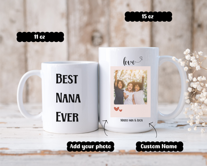 Custom Nana Coffee Mug with Floral Design and Name Personalized Gift for New Nana Grandma Mothers Day Birthday or Christmas from Grandkids