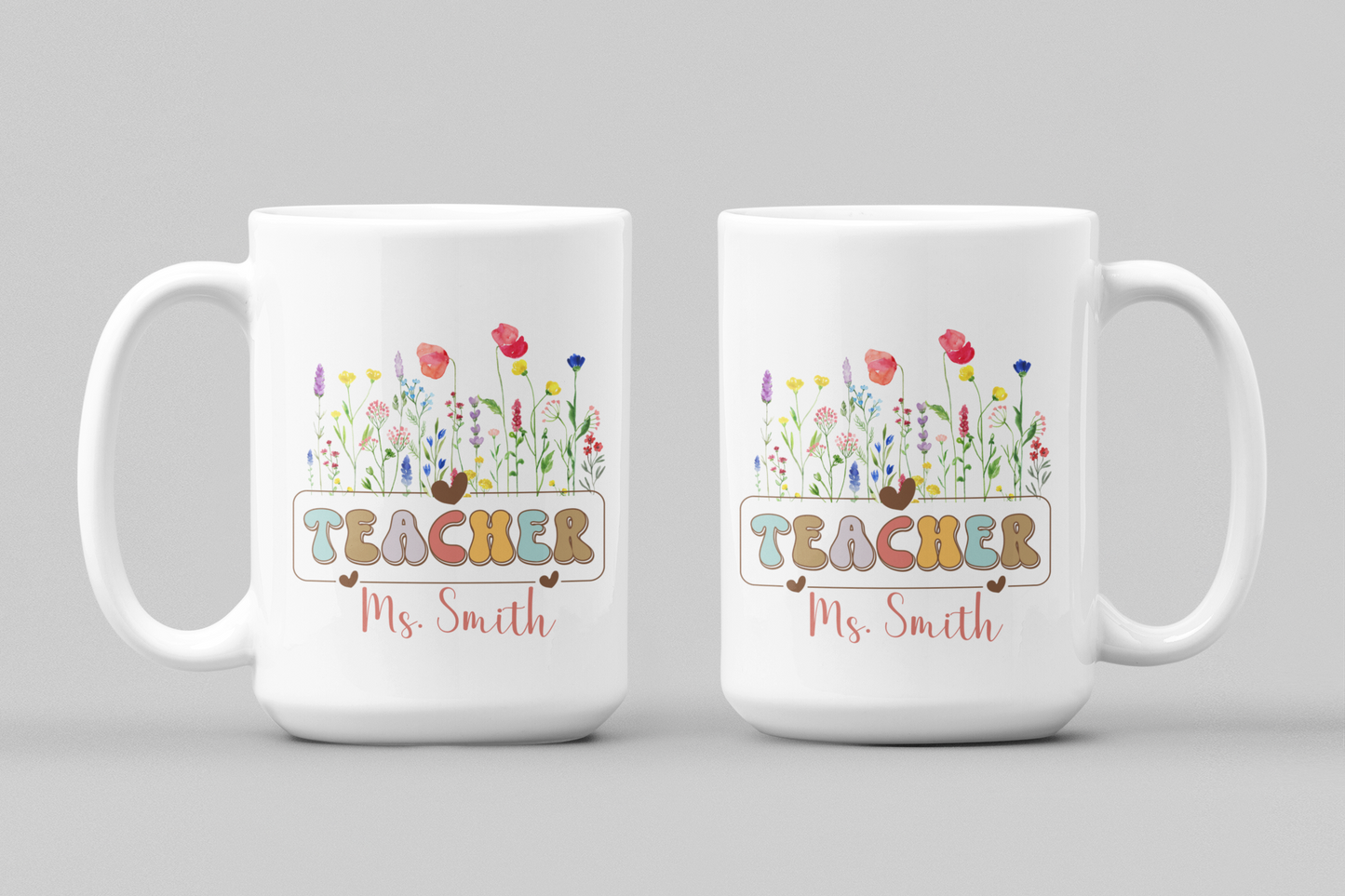 Custom Floral Teacher Coffee Mug with Name Personalized Teacher Gift for Birthday Appreciation Christmas or Back to School Wildflower Design