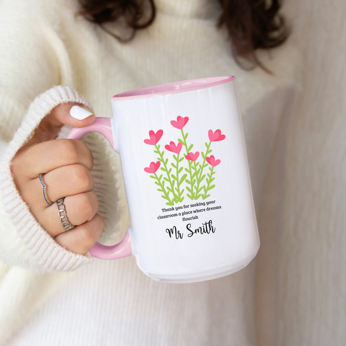 Personalized Teacher Gift Custom Floral Teacher Coffee Mug with Name for Birthday Appreciation Christmas or Back to School Wildflower Design