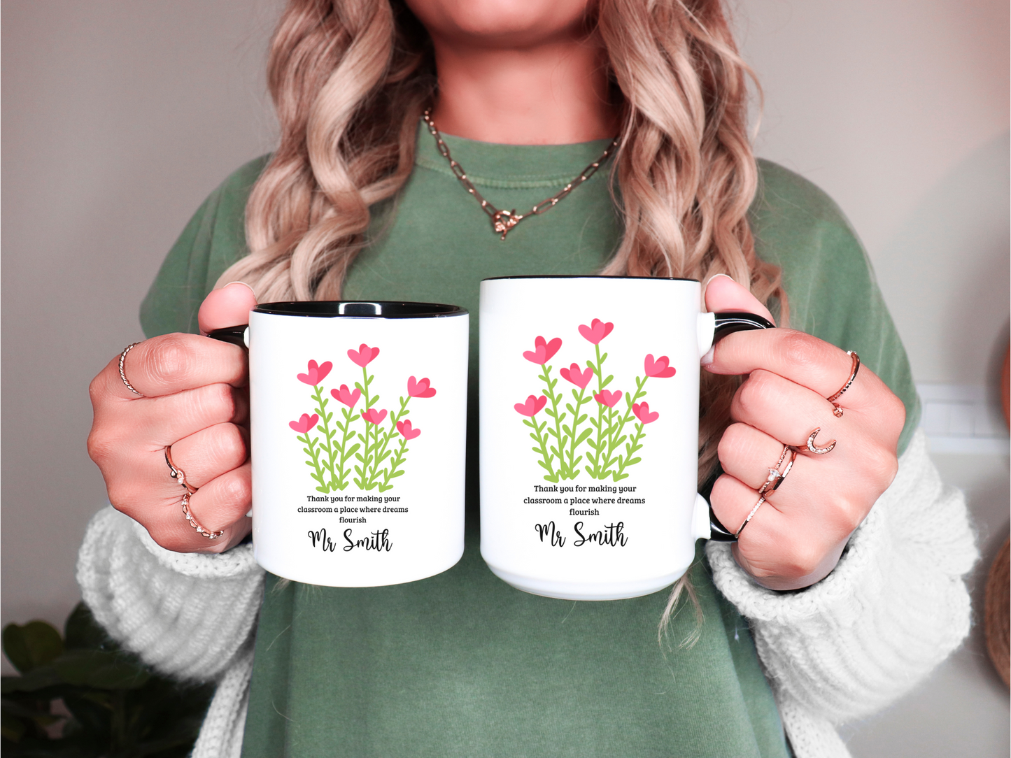 Personalized Teacher Gift Custom Floral Teacher Coffee Mug with Name for Birthday Appreciation Christmas or Back to School Wildflower Design